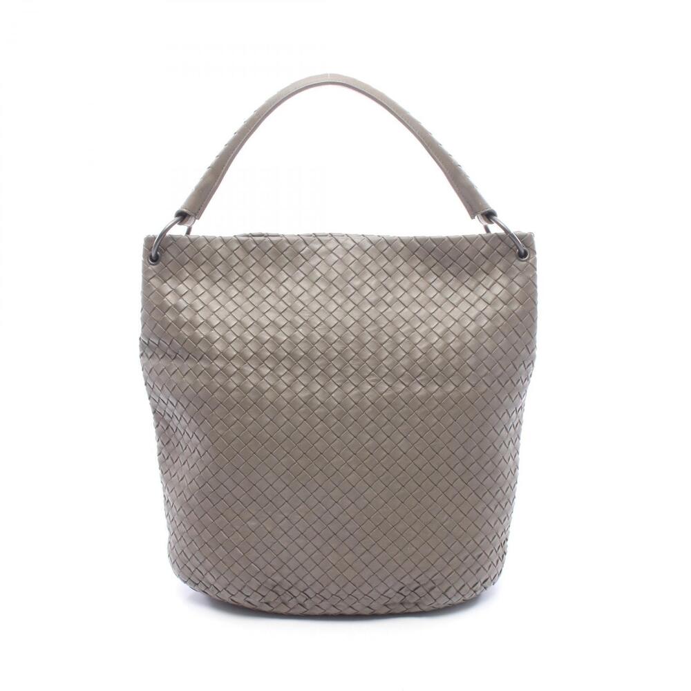 Bottega Veneta Intrecciato Shoulder Bag Leather Gray